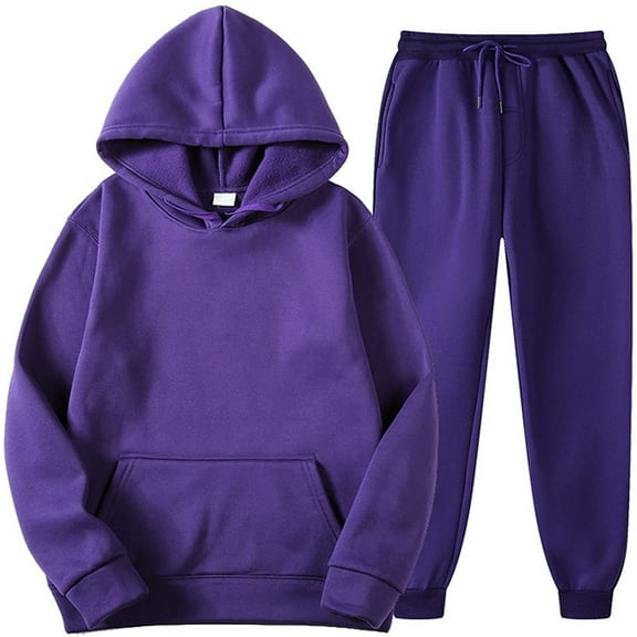 Miluxas 2PCS Outfits Men's and Women's Sports Tracksuits Long Sleeve Pullover Hoodies Sweatshirt and Sweatpants Suit On Purple 10(XL)