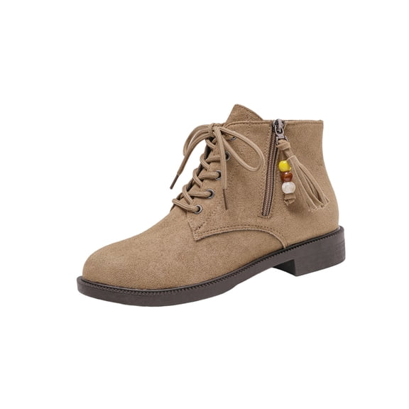 Miluxas Ankle Boots for Women Chunky Low Heel Round Toe Short Boots for Women Comfortable Lace up Side Zipper Fall Business Casual Shoes Khaki 6.5(38)