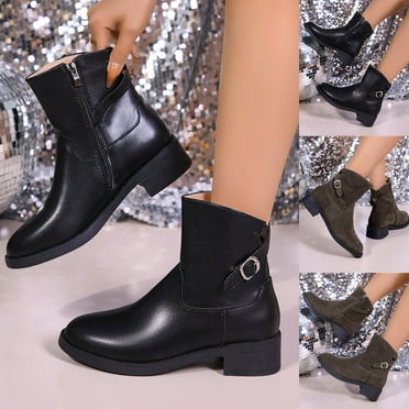 Miluxas Ankle Boots for Women Clearance Low Chunky Block Heel Comfortable Short Bootie Casual office Boots with Side Zipper Buckle Strap Gray 8.5(41)