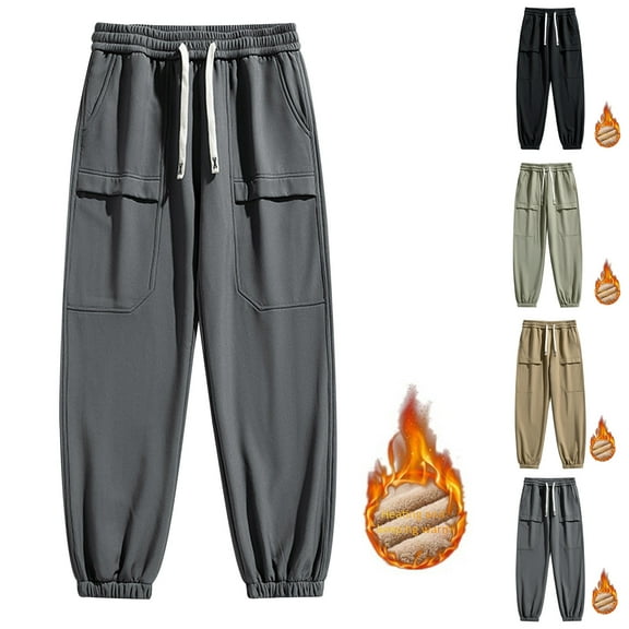 Miluxas Athletic Baggy Cinch Bottom Sweatpants Men Baggy Casual Fleece Cargo High Waisted Joggers Loose Fit Summer Running Yoga Khaki XL(XL)