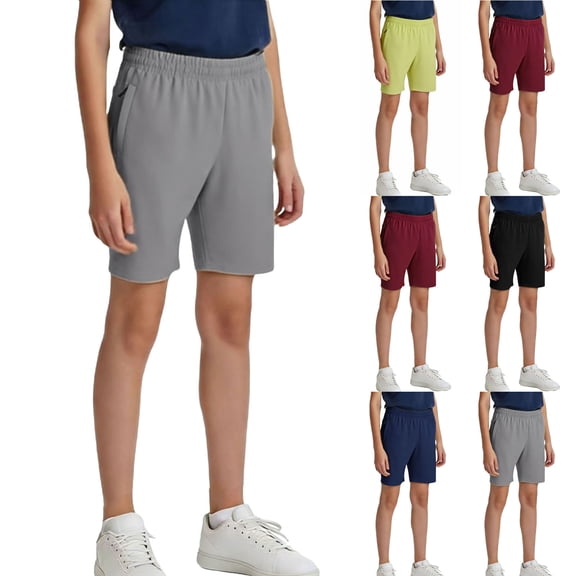 Miluxas Athletic Shorts for Boy Outdoor Running Training Summer Pants Breathable Elastic Waist Shorts Red 14-15Years