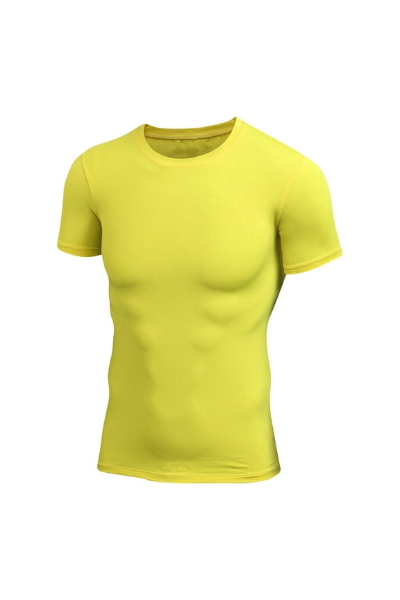 Athletic T Shirts for Men,Quick Dry Gym Workout Running Sport Moisture Wicking Short-Sleeve Crewneck Tee Yellow