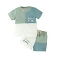 thumbnail image 1 of Miluxas Baby Boys 2Pcs Summer Outfits Short Sleeve T-Shirt Tops Elastic Waistband Shorts Set Toddler Clothes Light Blue 12-18 Months, 1 of 9