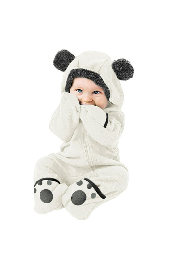 Baby Bunting Bodysuit – Infant One Piece Kids Hooded Romper Outerwear Toddler Jacket White 3-6 Months