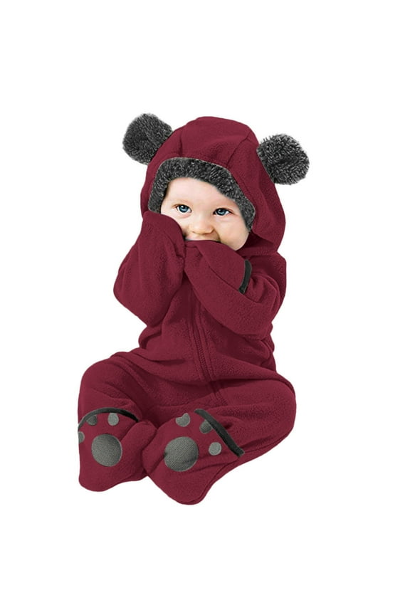 Baby Bunting Bodysuit – Infant One Piece Kids Hooded Romper Outerwear Toddler Jacket Wine 3 Years
