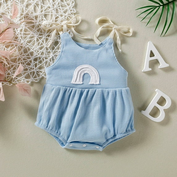 Miluxas Baby Clothes Toddler Baby Boys and Girl Comfortable Solid Color Rainbow Sling Romper Jumpsuit Blue 0-3Months