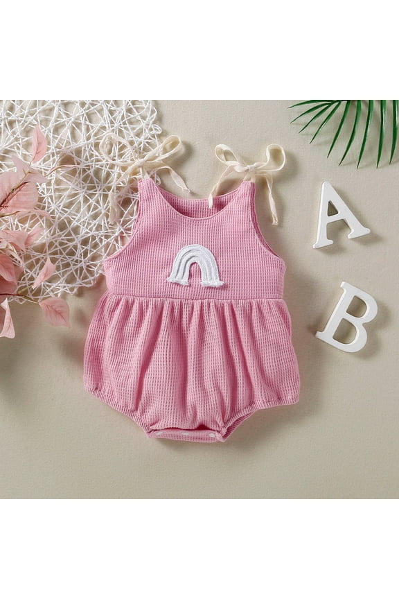 Baby Clothes Toddler Baby Boys and Girl Comfortable Solid Color Rainbow Sling Romper Jumpsuit Pink 12-18Months