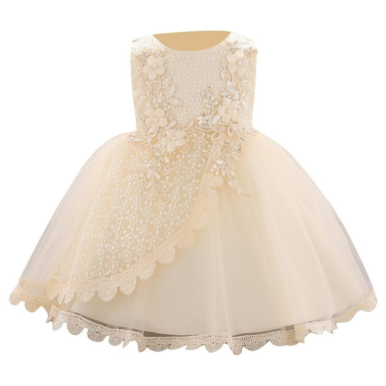 Miluxas Baby Girl Christening Baptism Gown Flower Embroidery Tutu Dress Special Occasion Beige 2 Years, Infant Unisex, Size: 2T