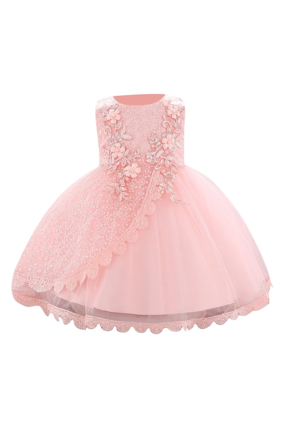 Baby Girl Christening Baptism Gown Flower Embroidery Tutu Dress Special Occasion Pink 9 Months