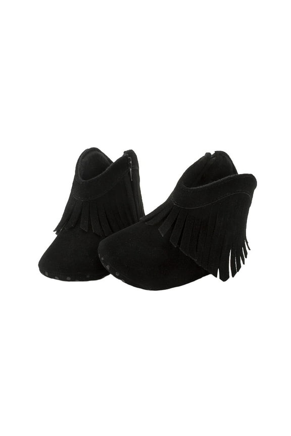 Baby Girl Cowboy Tassel Boots Side Zipper Non Slip Stay On Booties Infant Toddler First Walker Warm Winter Crib Shoes Black 0 Months