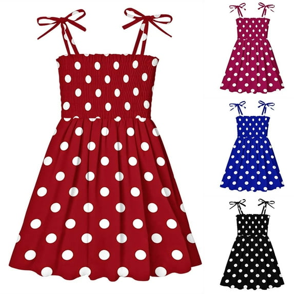 Miluxas Baby Girl Strap Sundress Summer Polka Dots Vintage Dress Red 1 Year