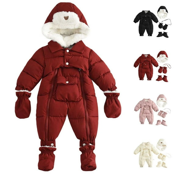 Miluxas Baby Girl Winter Snowsuit Toddler Jacket Clothes for Boy Infant Jumpsuit Hoodied White 18 Months
