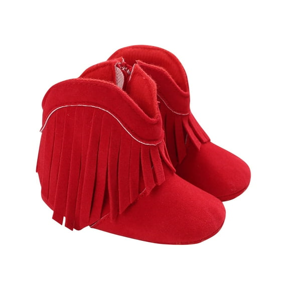 Miluxas Baby Girls Boots with Tassels Infants Soft Sole Shoes Toddler Zipper Short Bootie Red 4.5(11)