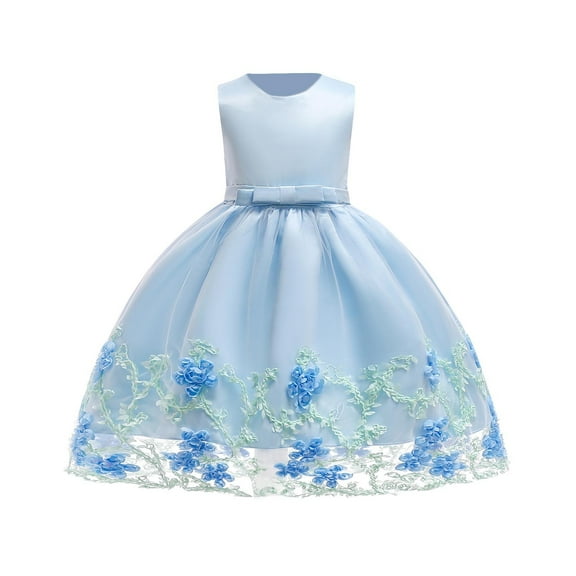 Miluxas Baby Girls Dress Toddler Flower Girl Dresses Birthday Party Princess Dresses Sleeveless Tutu Pageant Dress Blue 3 Years