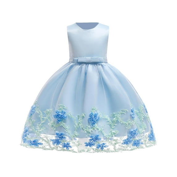 Miluxas Baby Girls Dress Toddler Flower Girl Dresses Birthday Party Princess Dresses Sleeveless Tutu Pageant Dress Blue 4 Years