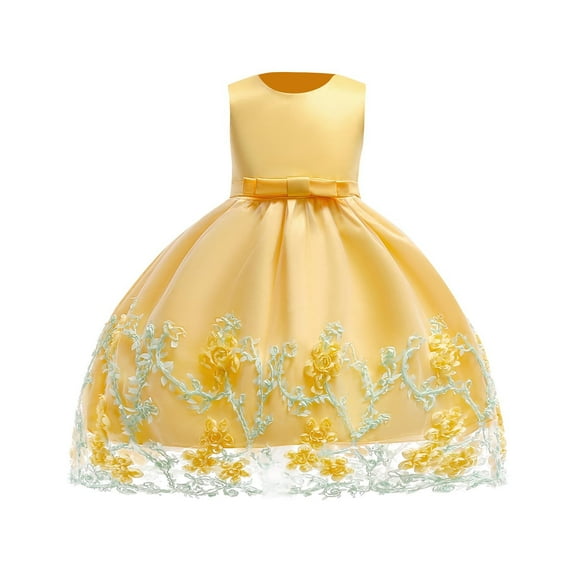 Miluxas Baby Girls Dress Toddler Flower Girl Dresses Birthday Party Princess Dresses Sleeveless Tutu Pageant Dress Yellow 3 Years