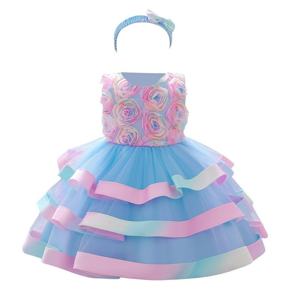 Miluxas Baby Girls Ruffle Flower Dress Elegant Pageant Party Wedding Lace Gown Dresses Blue 2 Years