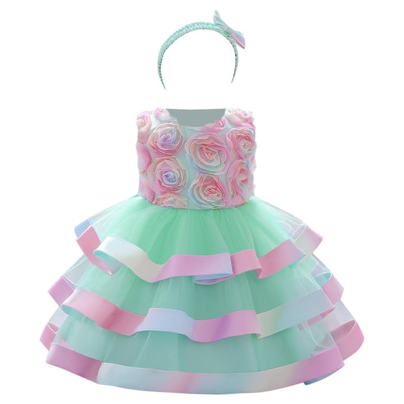 Miluxas Baby Girls Ruffle Flower Dress Elegant Pageant Party Wedding Lace Gown Dresses Green 2 Years