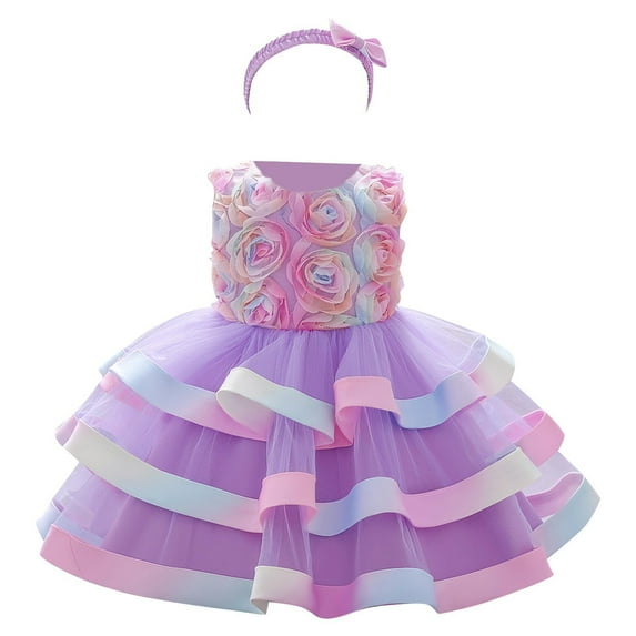 Miluxas Baby Girls Ruffle Flower Dress Elegant Pageant Party Wedding Lace Gown Dresses Purple 2 Years