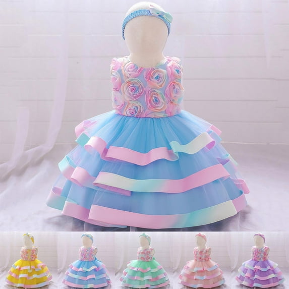 Miluxas Baby Girls Ruffle Flower Dress Elegant Pageant Party Wedding Lace Gown Dresses Yellow 2 Years