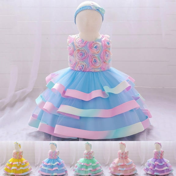 Miluxas Baby Girls Ruffle Flower Dress Elegant Pageant Party Wedding Lace Gown Dresses Yellow 2 Years