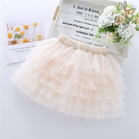Miluxas Baby Girls' Tutu Skirt Toddler 6 Layered Tulle Tutus Dress Beige 13-14Years