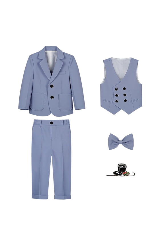 Baby Toddler Boy 5 Pcs Set formal Tuxedo Suits No Tail Wedding Christening Baptism Outfits Blue 7 Years(140)