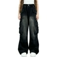 thumbnail image 1 of Miluxas Baggy Cargo Pants for Girl Girls Wide Leg Jeans Streetwear Low Rise Oversized Jeans Black 9-10Years, 1 of 5