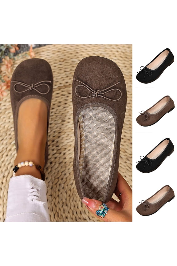 Ballet Flats with Bow Ballerina Closed Square Toe Slip on Bowknot Flats Shoes for Women Dressy Coffee 8.5(41)