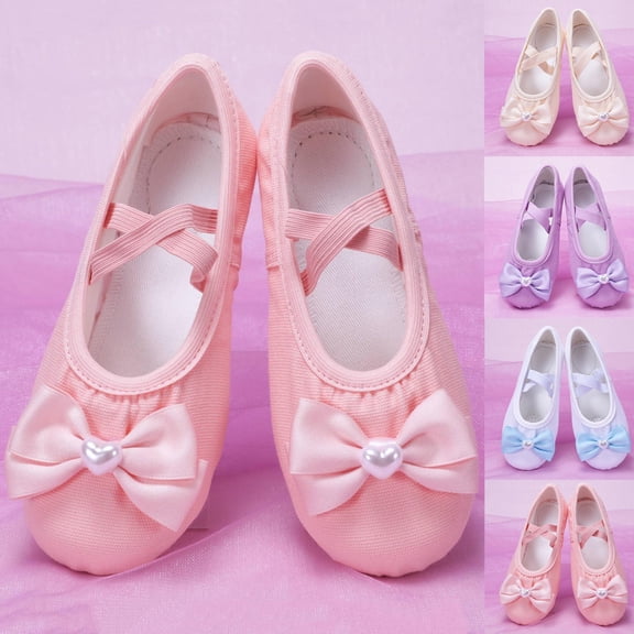 Miluxas Ballet Shoes for Girls, Bowknot Dance Practice Slippers Split Soft Canvas Flat Sole Yoga Gymnastics Shoes (Toddler/Little/Big Kid) White 3.5(39)