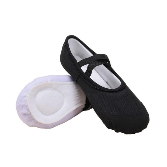 Miluxas Ballet Shoes for Girls, Canvas Dance Practice Slippers Split Soft Leather Flat Sole Yoga Gymnastics Shoes (Toddler/Little/Big Kid) Black 1.5(35)