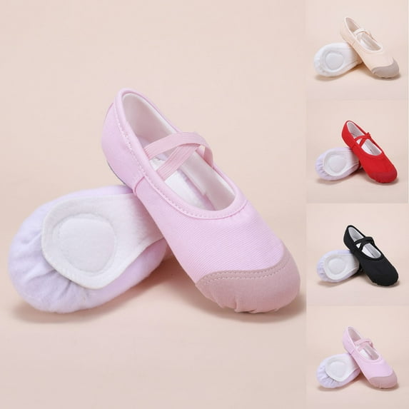 Miluxas Ballet Shoes for Girls, Canvas Dance Practice Slippers Split Soft Leather Flat Sole Yoga Gymnastics Shoes (Toddler/Little/Big Kid) Red 3.5(39)