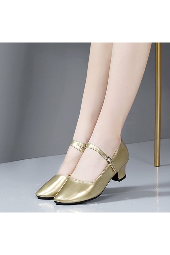 Ballroom Dance Shoes for Women Classic Dance Heels Prom Shoes for Woman Latin Salsa Dancing Heels,Glitter Leather Closed Toe Heels Shoes for Outdoors Gold 5.5(36)