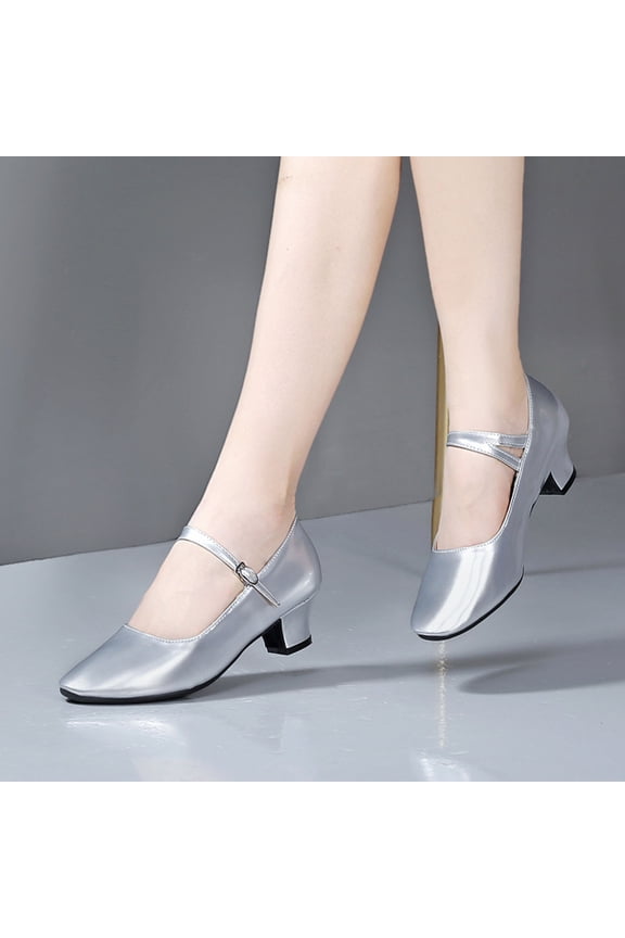 Ballroom Dance Shoes for Women Classic Dance Heels Prom Shoes for Woman Latin Salsa Dancing Heels,Glitter Leather Closed Toe Heels Shoes for Outdoors Silver 7(39)