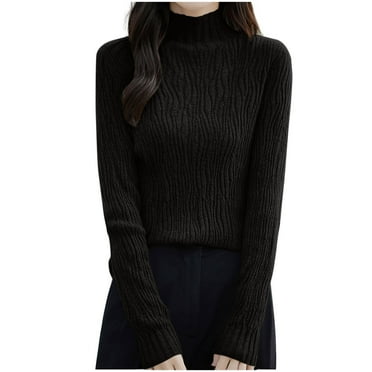 Miluxas Basic Sweaters for Women Clearance Long Sleeve Crew Neck Soft Warm Cozy Pullover Lightweight Knit Jumpers Sweater Black 6(M)