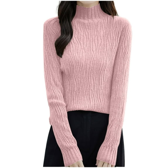 Miluxas Basic Sweaters for Women Long Sleeve Crew Neck Soft Warm Cozy Pullover Lightweight Knit Jumpers Sweater Pink 8(L)
