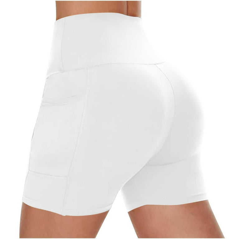 Miluxas Biker Shorts with Pockets for Women Clearance High Waisted Tummy Control Soft Workout Shorts for Yoga Athletic Running White 8 L