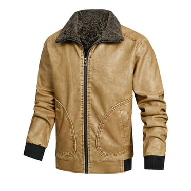 Men's Autumn Winter Long-sleeved Leather Motorcycle Jacket Zipper Coat ...