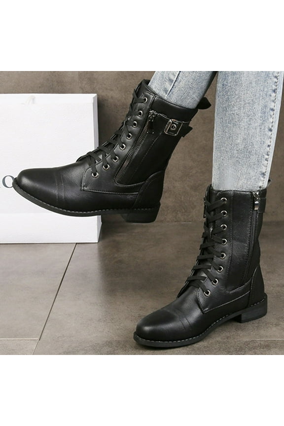 Black Lace-up Combat Boots Ankle Booties for Women Black 9(41)