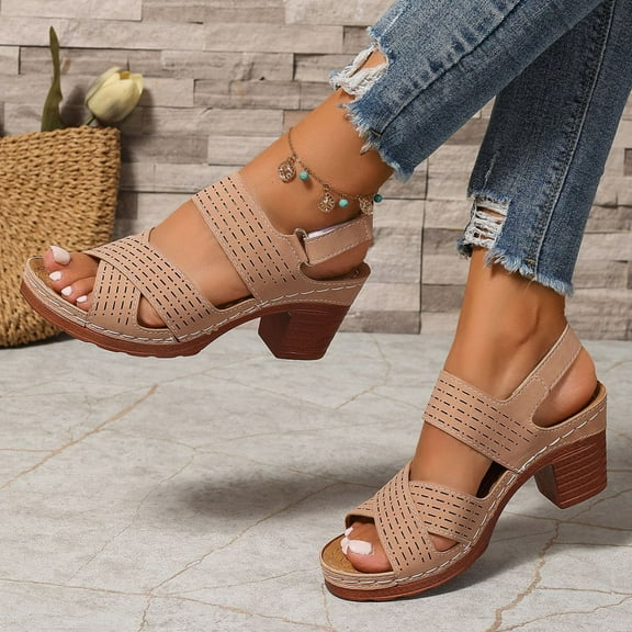Miluxas Block Heel Sandals for Women Shoes Open Toe Ankle Strap Daily Wedding Party Buckle Low Heels Sandals Brown 9(42)