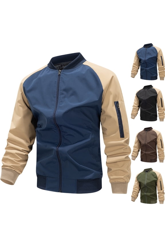 Bomber Jacket Men Full Zip Coat Lightweight Cropped Jacket Slim Fit Biker Jacket Long Sleeve Casual Shirts Outerwear Dark Blue XL(XL)