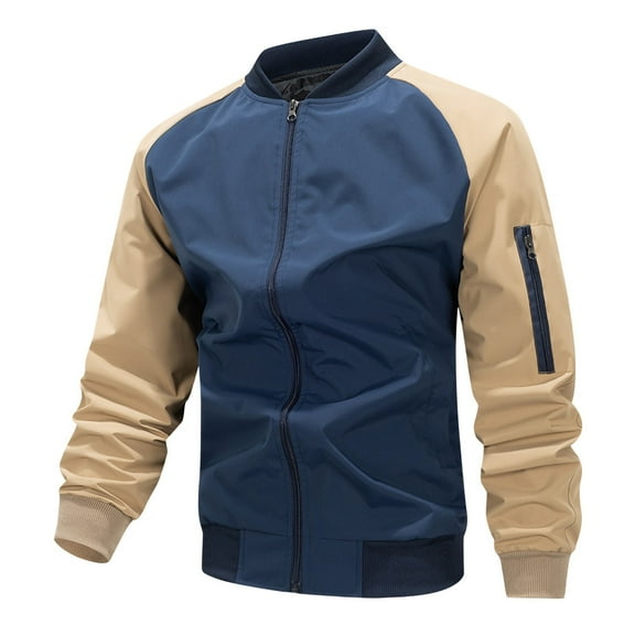 Miluxas Bomber Jacket Men Full Zip Coat Lightweight Cropped Jacket Slim Fit Biker Jacket Long Sleeve Casual Shirts Outerwear Dark Blue XXL(XXL)