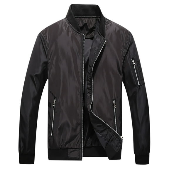 Miluxas Bomber Jacket Men Winter Coats Full Zip Windbreaker Mens Jackets Casual Work Coats Black