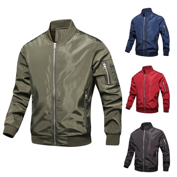 Miluxas Bomber Jacket Men Winter Coats Full Zip Windbreaker Mens Jackets Casual Work Coats Red