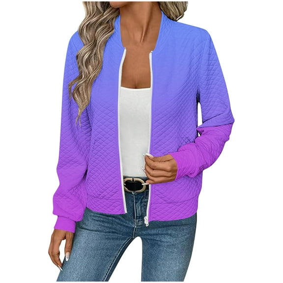 Miluxas Bomber Jackets for Women Spring Cute Jacquard Coats Lightweight Zip Up Jackets Dressy Casual Navy L(L)