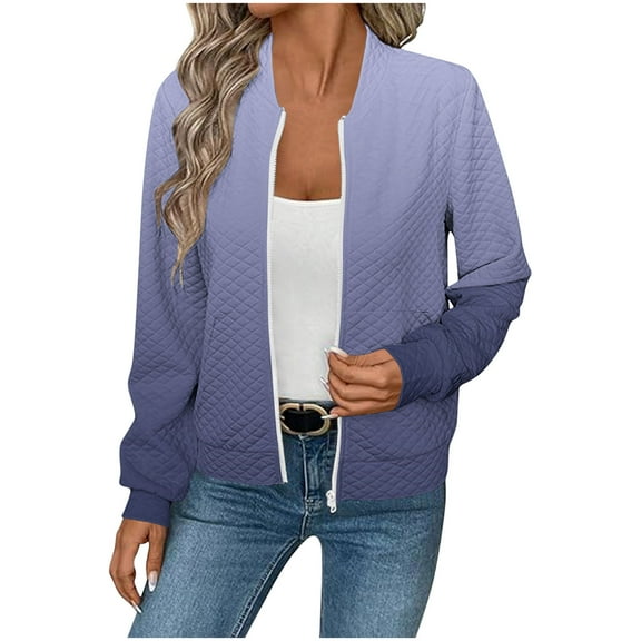 Miluxas Bomber Jackets for Women Spring Cute Jacquard Coats Lightweight Zip Up Jackets Dressy Casual Purple XXL(XXL)