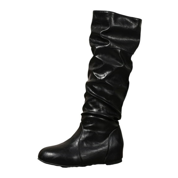 Miluxas Boots for Women Knee High Fashion Casual Pleated Flats Boots Winter Elegant Solid Color Comfy Outdoor Ladies Shoes Black 7.5(40)