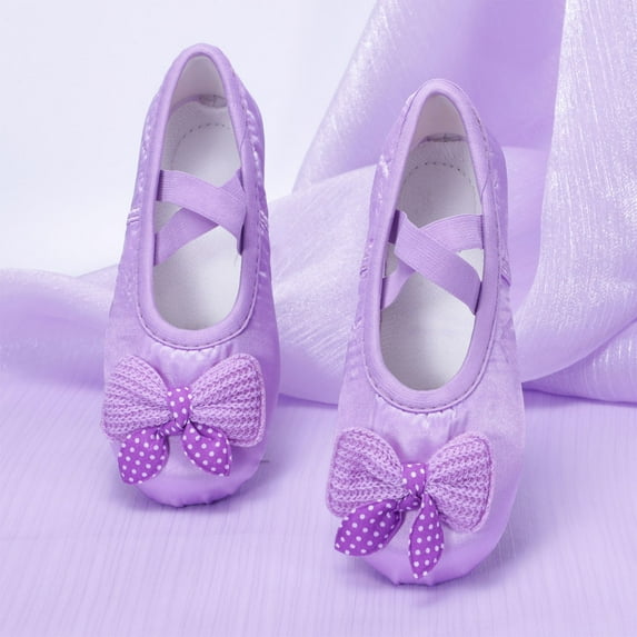 Miluxas Bow Ballet Shoes for Girls Ballerina Flats for Kids Dance - Soft Satin, Split Sole Purple 8.5(24)