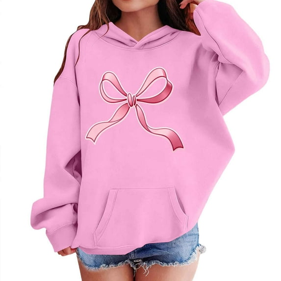 Miluxas Bow Graphic Hoodies for Teen Boys Girls Long Sleeve Hooded Sweatshirts Oversized Outfits