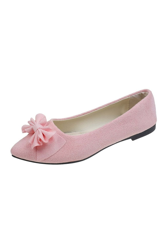 Bowknot Ballet Flats Womens Pointy Toe Flat Shoes Suede Dress Shoes Wear to Work Slip On Moccasins Pink 7(39)